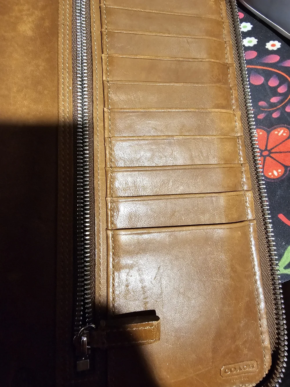 COACH Tan Leather Zip Wallet